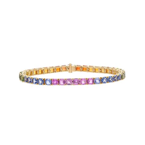 Buy Rainbow Sapphire Tennis Bracelet 18k Gold Jewelry / 7 Inch Length ...
