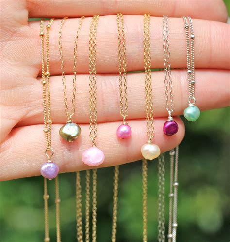Tiny pearl necklace - colored pearl - pink pearl - purple pearl - green ...