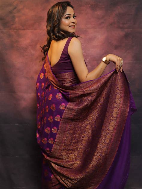 Banarasee Handwoven Pure Chiffon Saree With Meenakari Work-Violet
