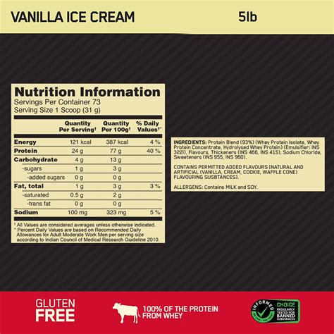 Gold Standard 100% Whey Protein Powder Vanilla Ice Cream 5 lbs and Mic