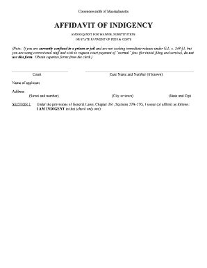 Bill Of Sale Form Massachusetts Affidavit Of Indigency | pdfFiller