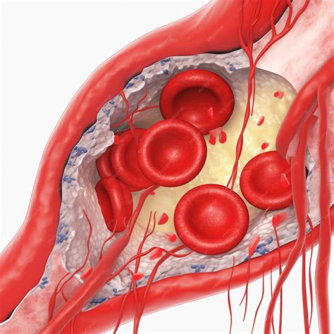 Coágulo de sangre en un vaso hecho de glóbulos rojos, plaquetas y ...