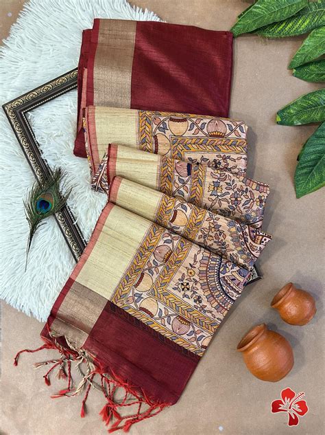 Madhubani Print Tussar Silk Saree – Kalabar.In