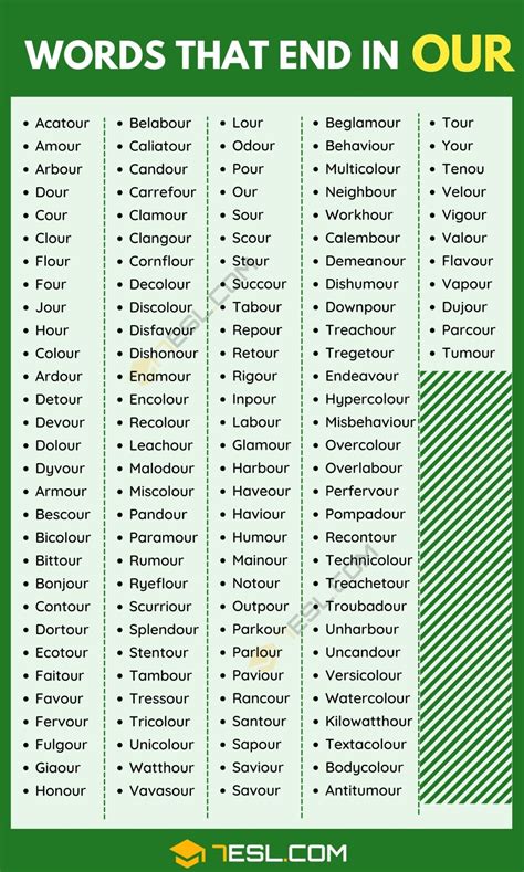 130+ Interesting Words Ending in OUR in English • 7ESL