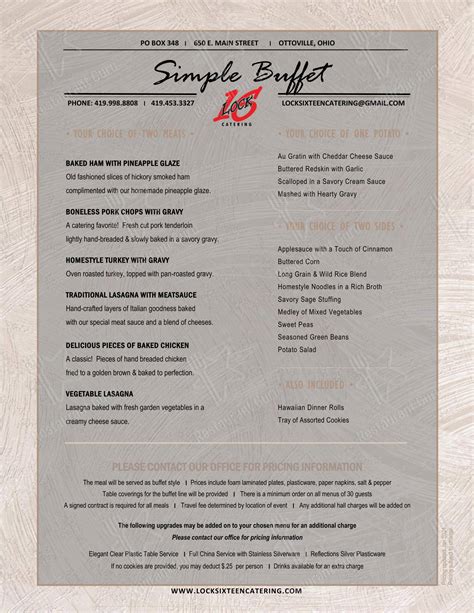 Menu at Lock Sixteen Steakhouse, Lima, 706 N Cable Rd