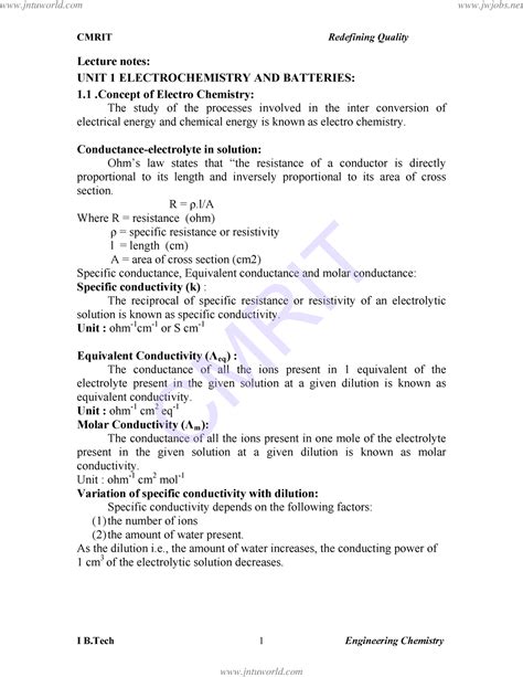 Engg Chemistry - CMRIT Redefining Quality Lecture notes: UNIT 1 ...