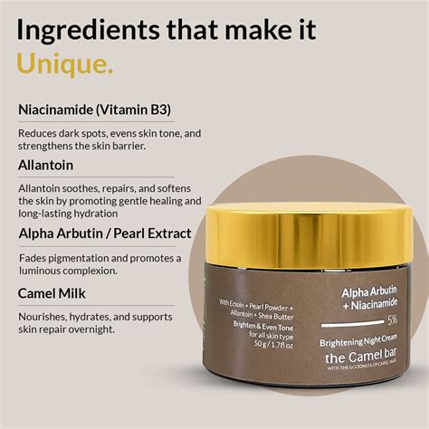Camel Milk Skin Brightening Night Cream with Alpha Arbutin + Niacinami ...
