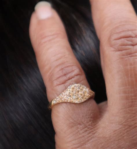 Petty Pavé Pinky Ring for Women With Moissanite 14K Yellow Gold Vermeil ...