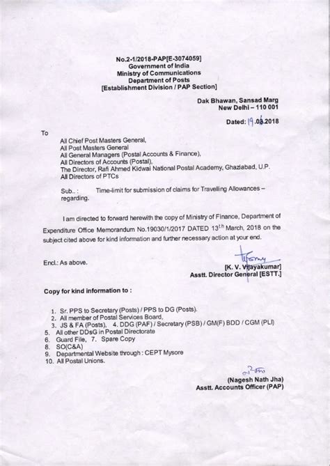 Time-limit for submission of claims for Travelling Allowances -reg