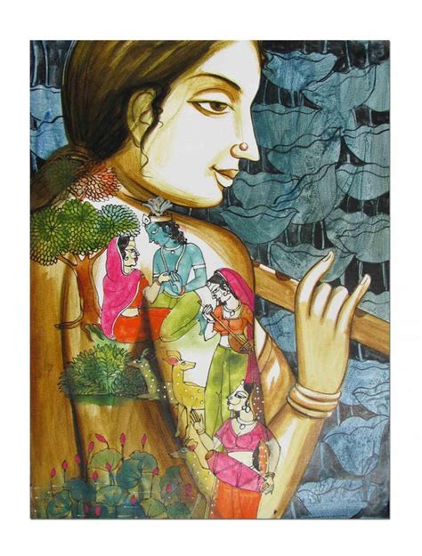 "Krishna Leela Ii": Light Brown Acrylic Painting by Pradeep Swain ...