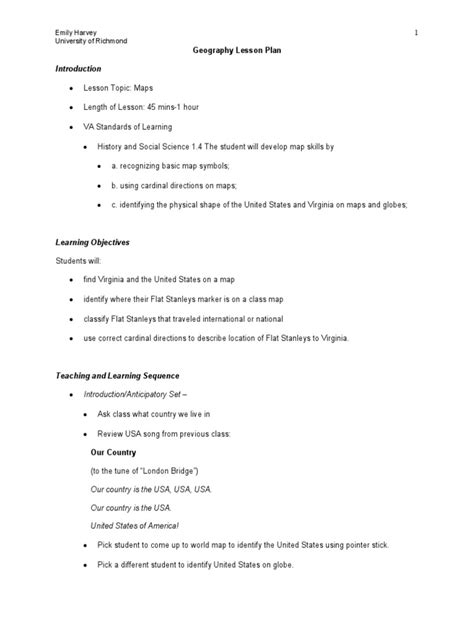 Geography Lesson Plan: Emily Harvey 1 University of Richmond | PDF ...