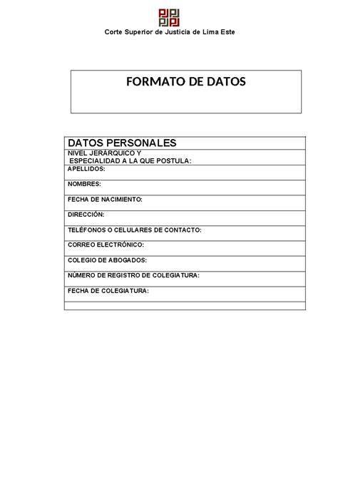 Formato DE Datos Y Declaraciones Juradas - DATOS PERSONALES NIVEL ...
