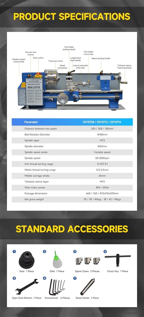 Mini Metal Lathe 7x14, 50-2500 RPM Variable Speed, India | Ubuy