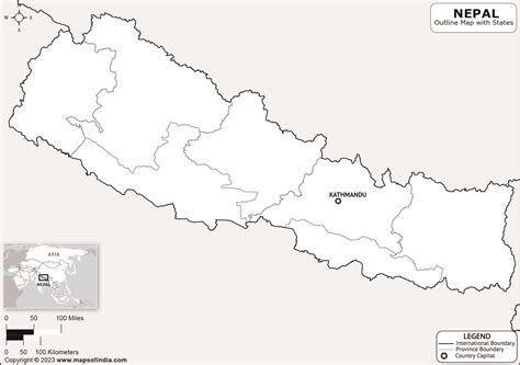Nepal Outline Map | Nepal Outline Map with State Boundaries