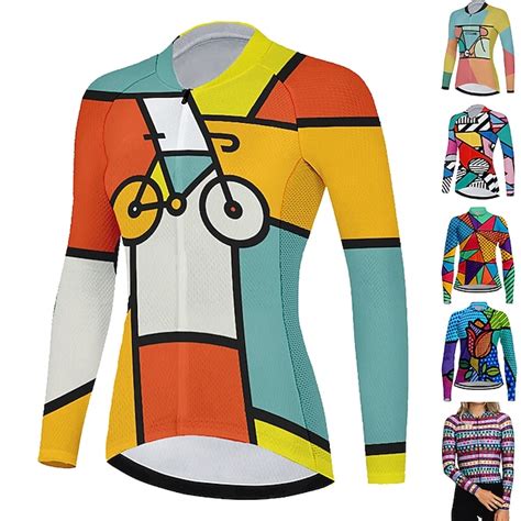 Women's Cycling Jersey Geometric Geometry Funny Long Sleeve Bike Jersey ...