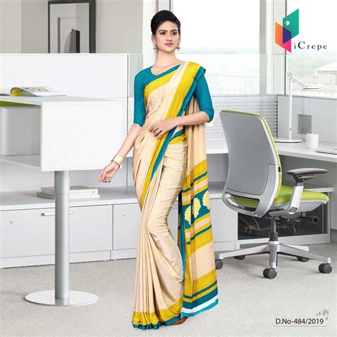 Off White And Blue Italian Crepe Silk Anganwadi Uniform Saree– Uniform ...