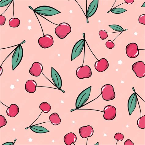 Seamless pattern with cherry and stars on pink background 90's ...
