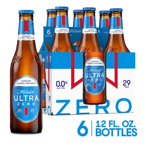 Michelob ULTRA Zero Non-Alcoholic Lager Beer, 6 Pack 12 Fl Oz Bottles ...