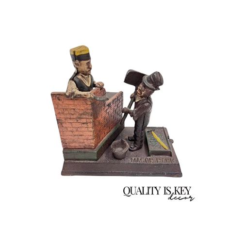 Vintage Cast Iron Mason and Hod Carrier Bank Coin Piggy Bank Taiwan ...