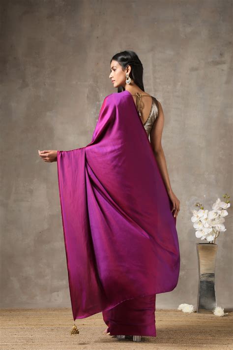 Plum Satin Saree – Swtantra