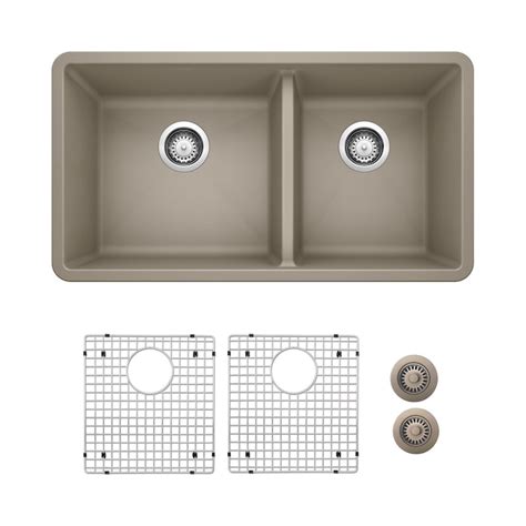 BLANCO Undermount 33-in x 18-in Truffle Granite Double Offset Bowl ...