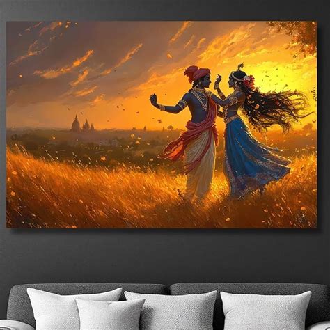 Maefele Radha Krishna Divine Dance Canvas Wall Art | Sunset Field ...