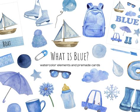 Watercolor Blue Things Clipart. Learning Blue Color Clipart ...