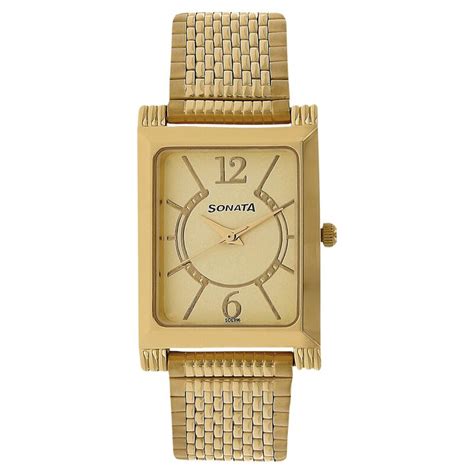Sonata Quartz Analog Champagne Dial Stainless Steel Strap Watch for Men