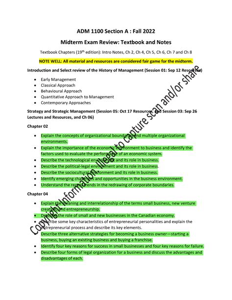 ADM 1100 A Midterm Course Review Textbook and Notes - ADM 1 100 Section ...