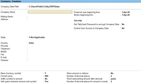Company Creation in Tally Prime