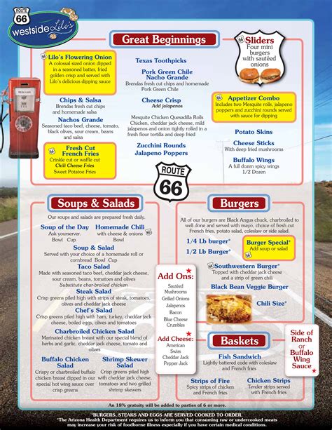 Westside Lilo's Cafe menu in Seligman, Arizona, USA