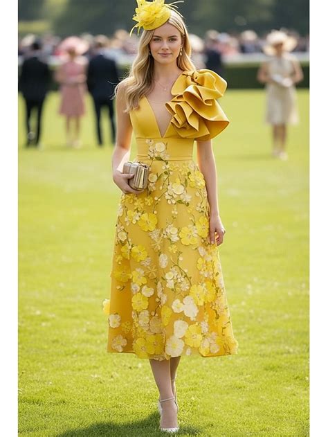 A-Line Tea Length Party Dress Cocktail Dress Wedding Guest Dress Mother ...