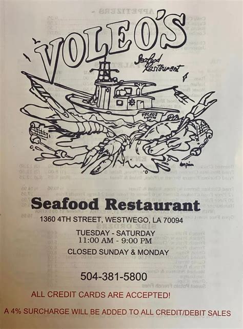 Voleo's Seafood Restaurant Menu - Updated October 2025