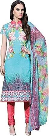 Buy Exotic India Blue-Atoll and Red Choodidaar Kameez Suit with Digital ...