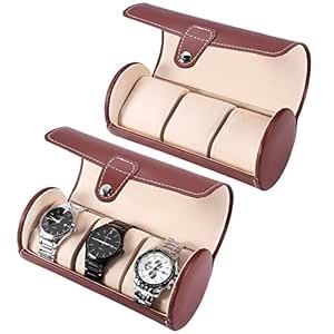 ZJchao Watch Box for Men, 3 Grids Cylinder Roll Holder Wristwatch ...