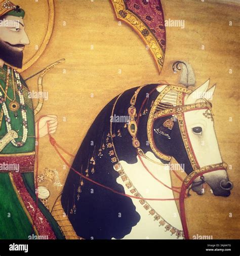 This 19th-century artwork portrays Guru Gobind Singh on horseback ...