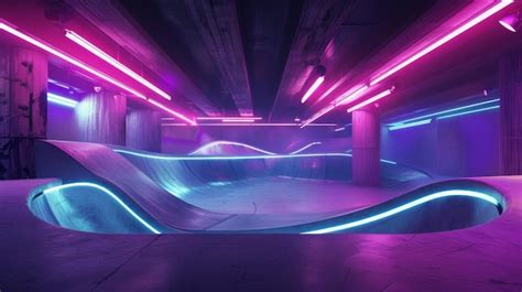 Blank mockup of a futuristic skatepark design with sleek curves and ...