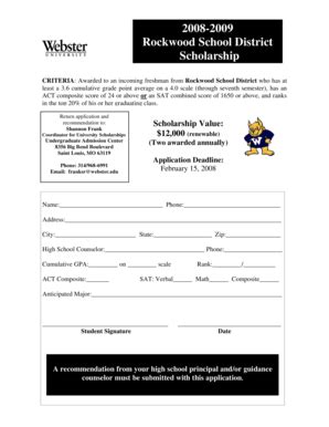 Fillable Online 2008-2009 Rockwood School District Scholarship ...