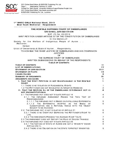 1st NHRC GNLU best memo R - 1 NHRC-GNLU National Moot, 2019 Best Team ...