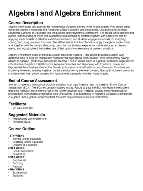 Image result for Algebra Syllabus