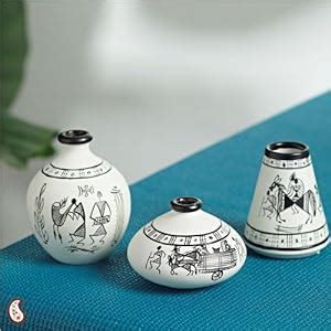 Buy Aapno Rajasthan Worli Style Painted Vases (Set of 3, White) Online ...
