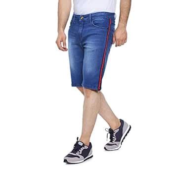 Campus Sutra Men's Blue Denim Shorts Solid Regular Fit for Casual Wear ...