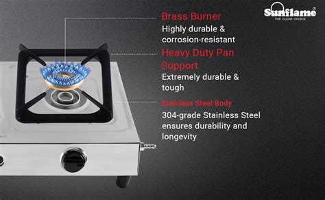 SUNFLAME Shakti 2 Burner Stainless Steel Gas Stove, Manual Ignition ...