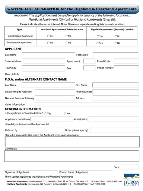 Waiting List Application for Highland & Heartland Apartments - Fill Out ...