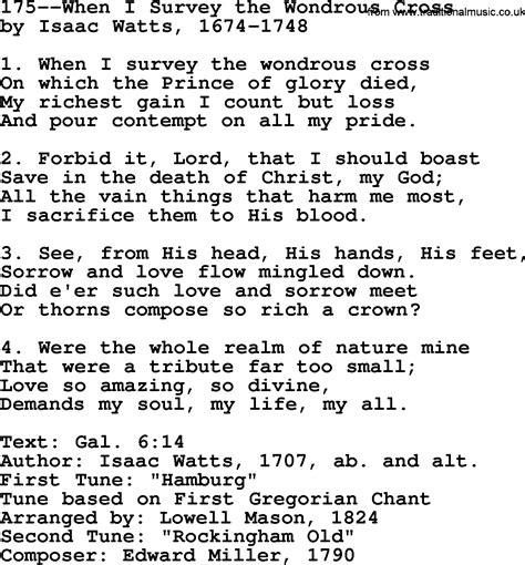 Lutheran Hymns, Song:175--When I Survey the Wondrous Cross - lyrics and PDF