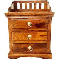 GHROYAL Solid Sheesham Wood Bedside Table with 3 Drawer Storage End ...