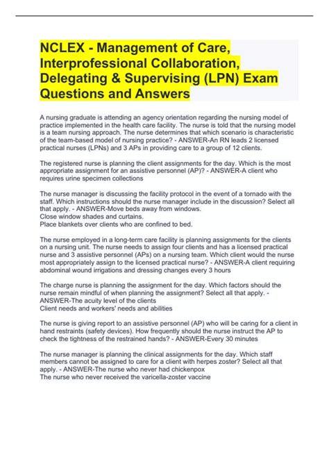 NCLEX - Management of Care, Interprofessional Collaboration, Delegating ...