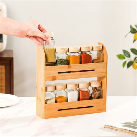 Set Of 10 Glass Jars With Wooden Storage Rack For Kitchen Online ...
