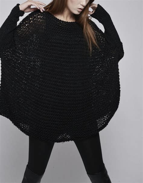 OVERSIZED Woman Sweater/ Knit Sweater in Black - Etsy