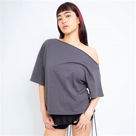 atmos pink Lace-up One Shoulder Top CHARCOAL GRAY （アトモス ピンク レースアップ ワン ...